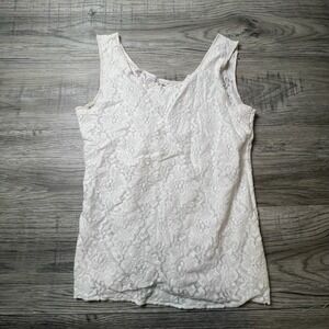 Ellen Ashley Tank Top Womens Large White Floral Lace Scoop Neck Made in USA